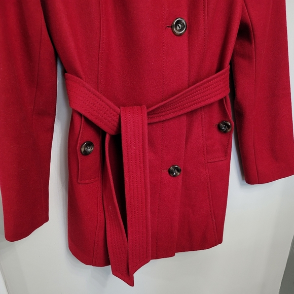 NINE WEST Red Wool Blend Cowl Neck Peacoat Size 8 - Picture 3 of 7